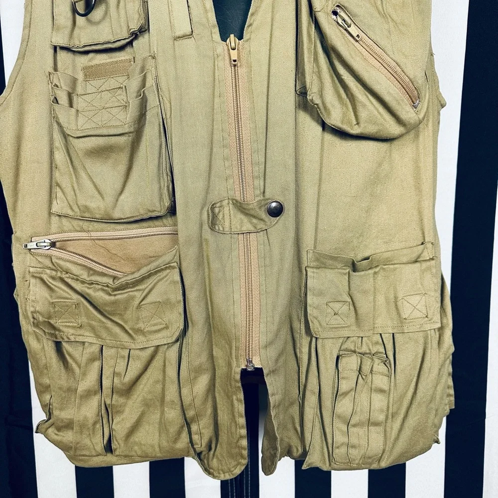 Fujifilm USA Vintage Photography Vest Cotton Tan Cargo Zip Pockets